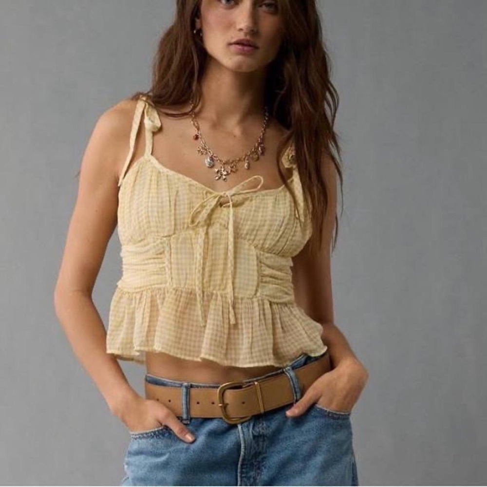 💛AE Yellow Gingham Corset Crop Top 💛